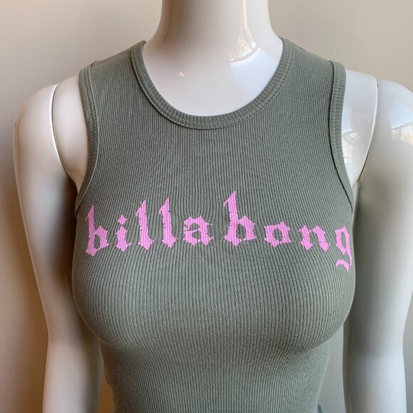 billabong olive ribbed tank top pink logo - Picture 2 of 3